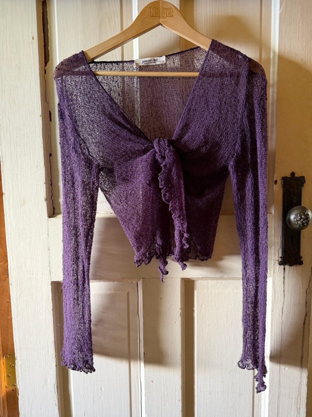 Planet Red Purple Sheer Tie Front Top S | 90s Fairy Grunge Knit Cardigan